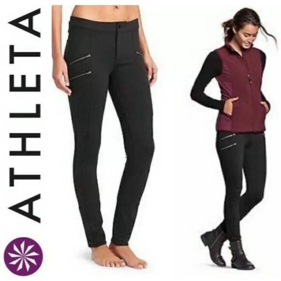 Athleta Black Ponte Moto Zipper Stretch Mid Rise Skinny Pant - Picture 5 of 5